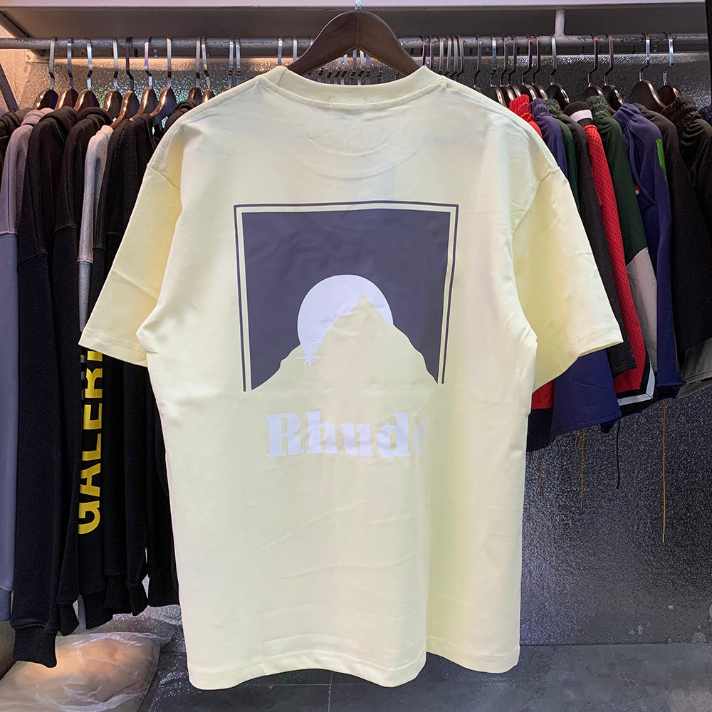 Rhude T-shirts Black Moon Print Loose Casual Short Sleeve Men and Women