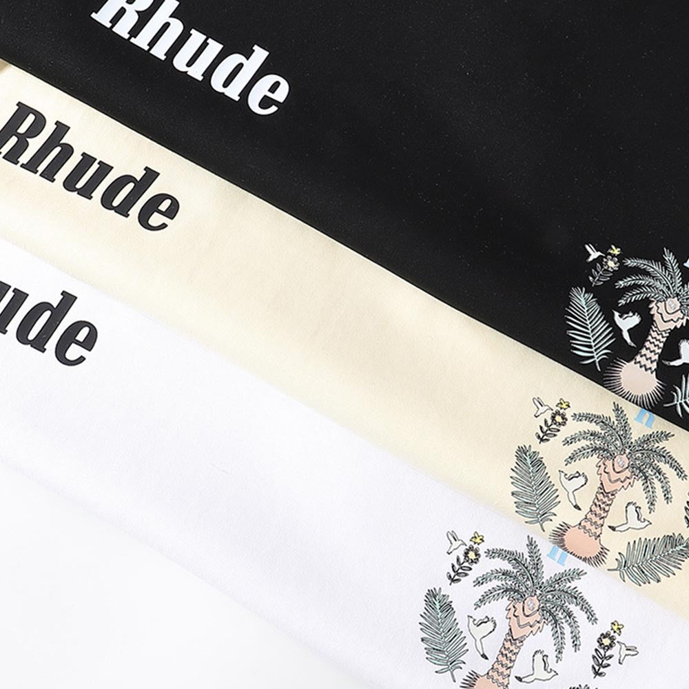 Rhude T-shirts Coconut Crown Printing Cotton Casual Short Sleeve Men and Women