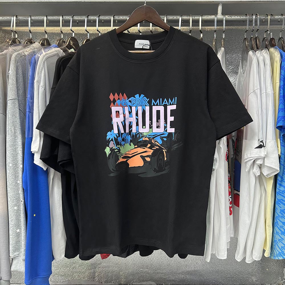 Rhude T-shirts Retro Racing Printed Cotton Casual Short Sleeve Men and Women