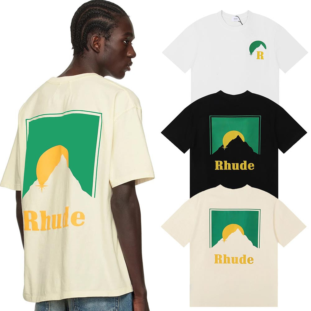 Rhude T-shirts Sunset Classic Print Cotton Casual Short Sleeve Men and Women