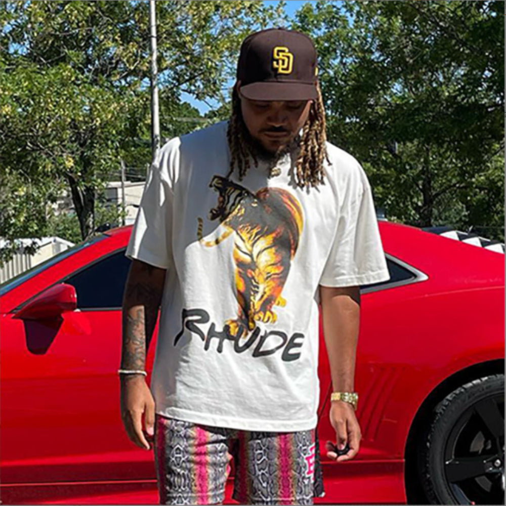 Rhude T-shirt Los Angeles, Tiger high definition print short sleeve T-shirt