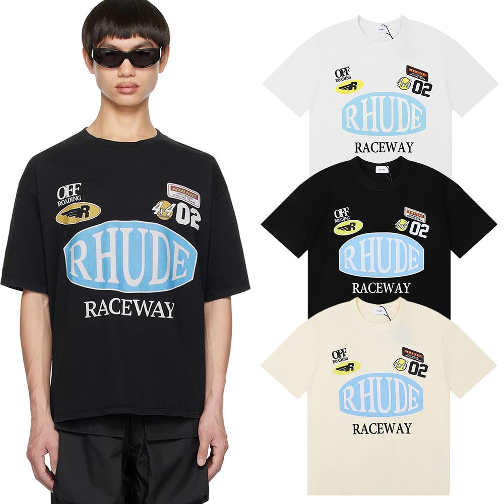 Rhude T-shirts Raceway Printing Cotton Casual Crew Neck Short Sleeve Men and Women