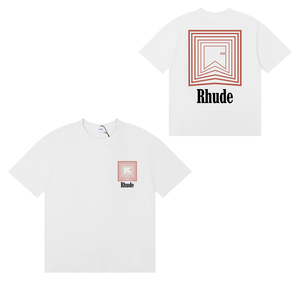 Rhude T-shirts Chevron Red Printed Cotton Casual Short Sleeve Men and Women