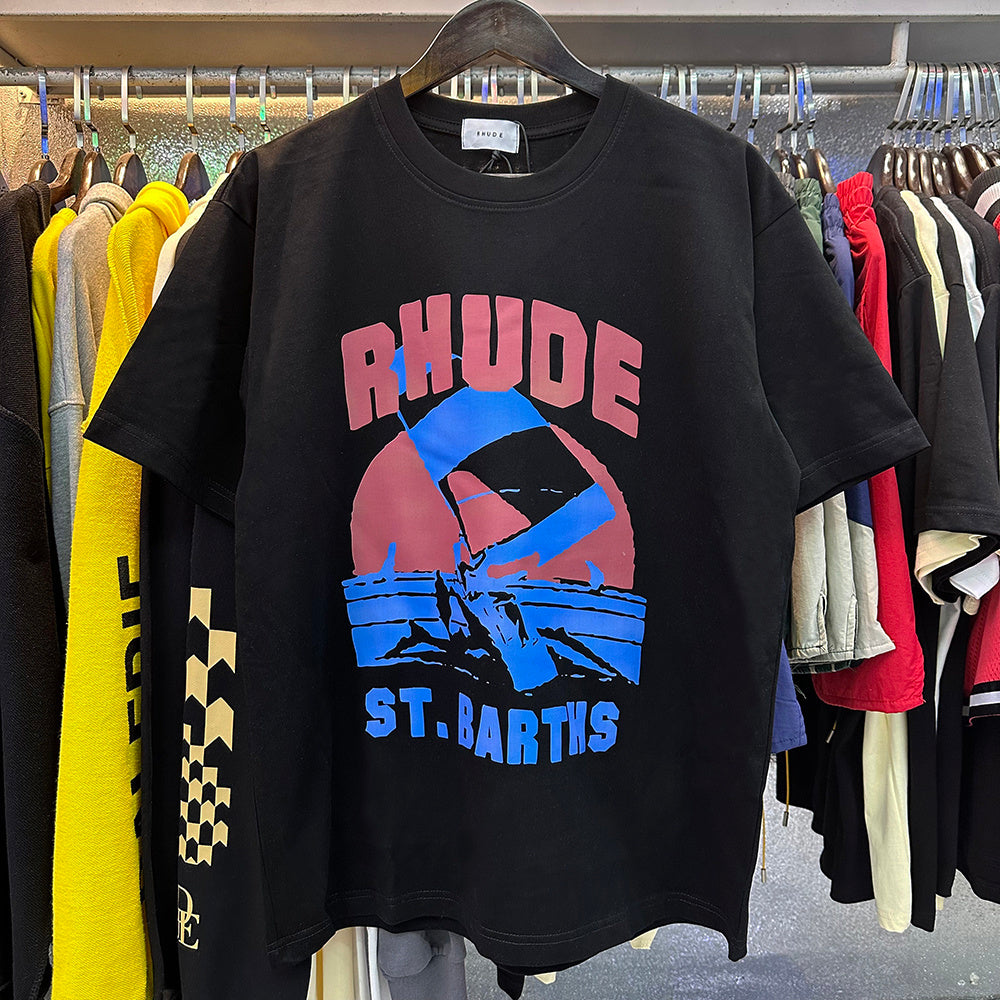 Rhude T-shirts Windsurfing Printed Cotton Casual Short Sleeves Men and Women