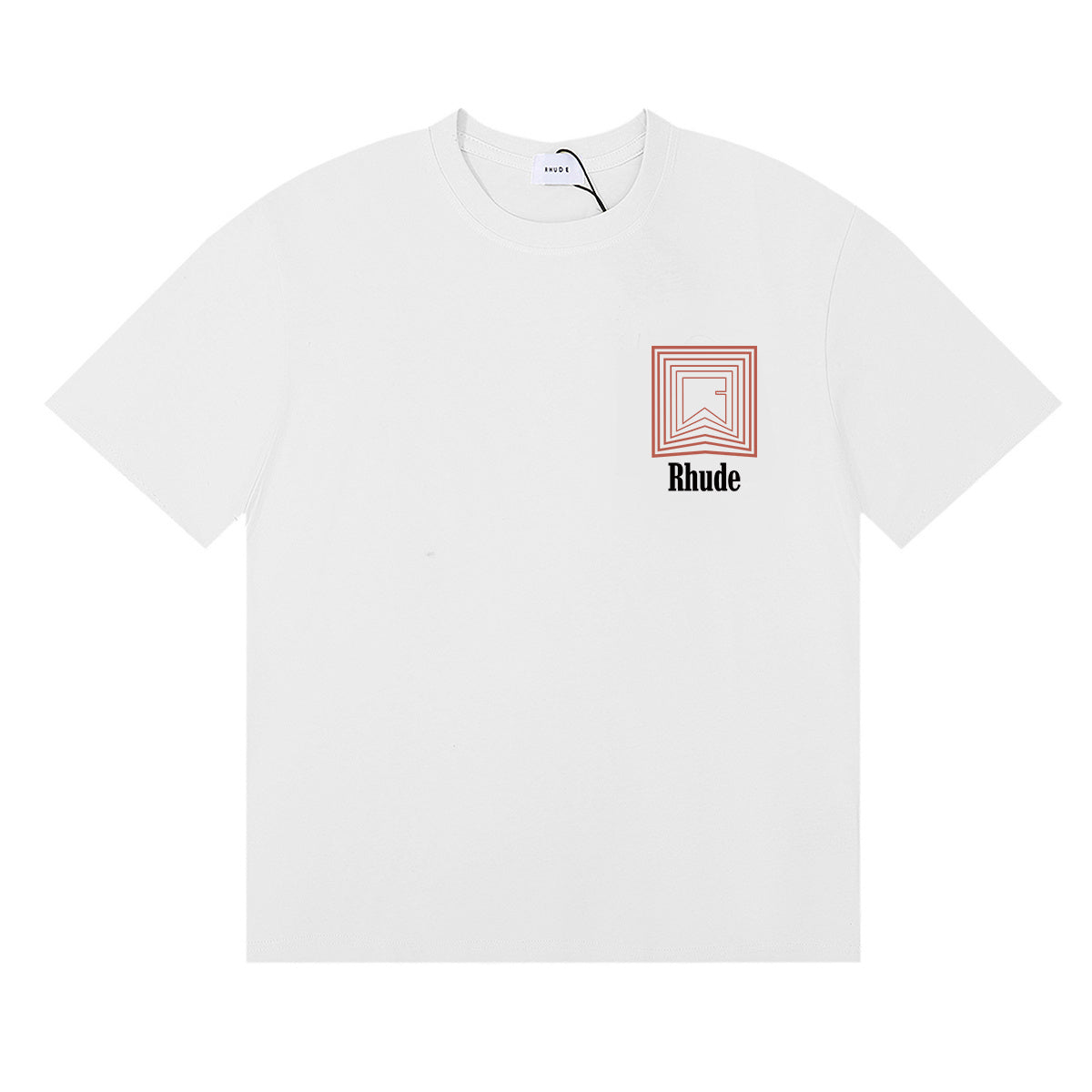 Rhude T-shirts Chevron Red Printed Cotton Casual Short Sleeve Men and Women