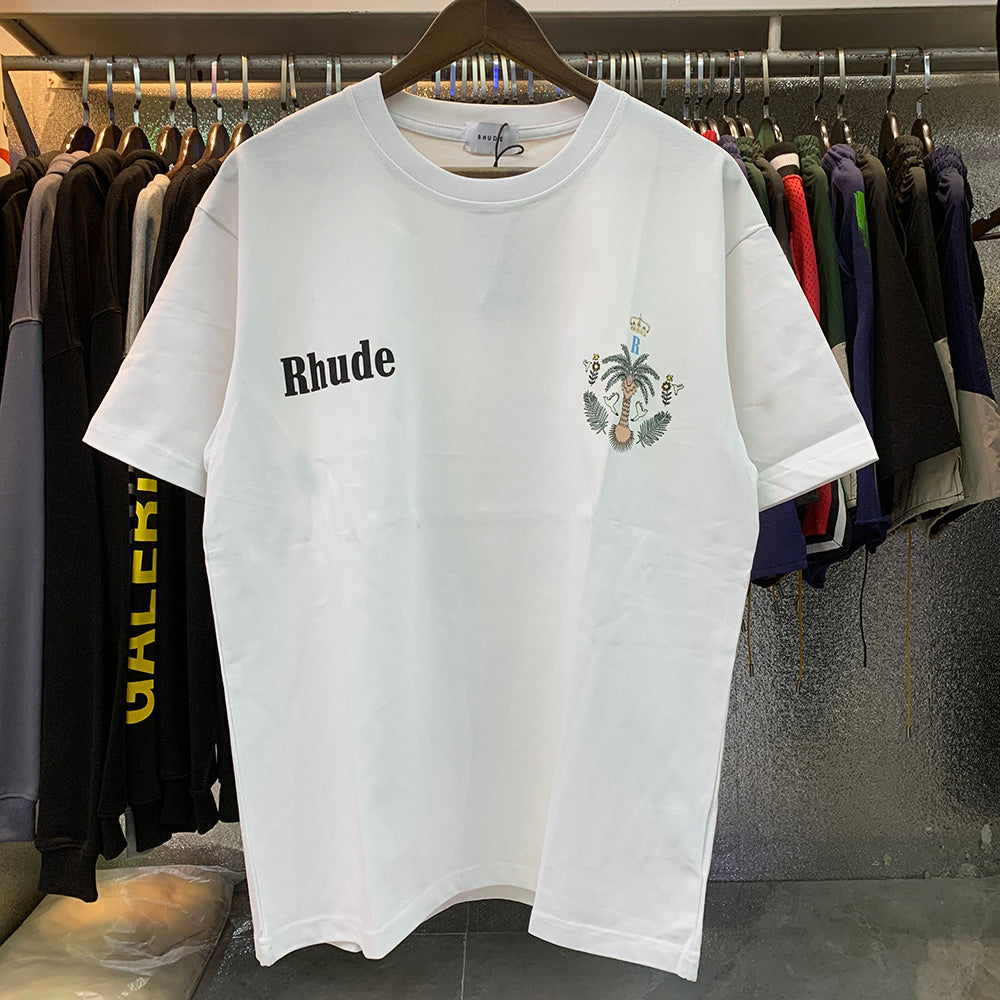 Rhude T-shirts Coconut Crown Printing Cotton Casual Short Sleeve Men and Women