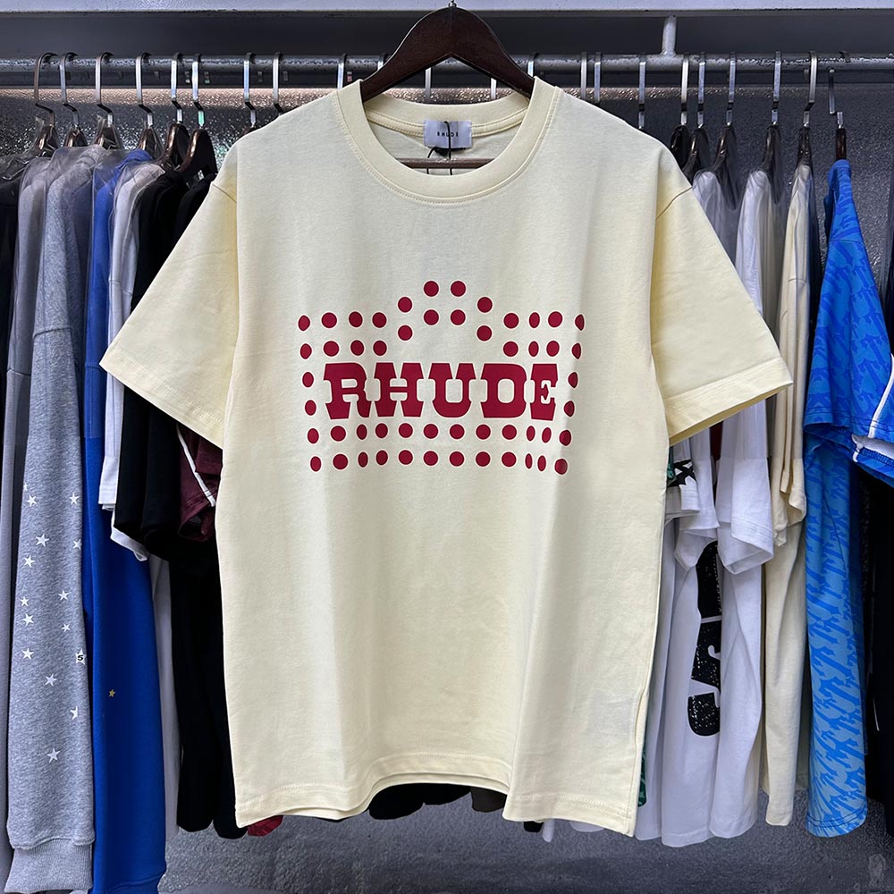 Rhude T-shirts Red Polka Dot Printed Cotton Casual Short Sleeve Men and Women