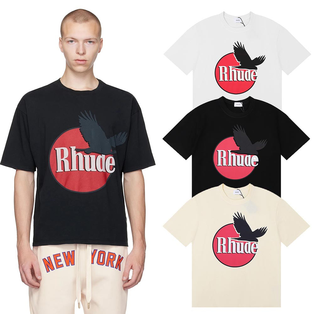 Rhude T-shirts Black Peace Dove Print Cotton Casual Short Sleeve Men and Women