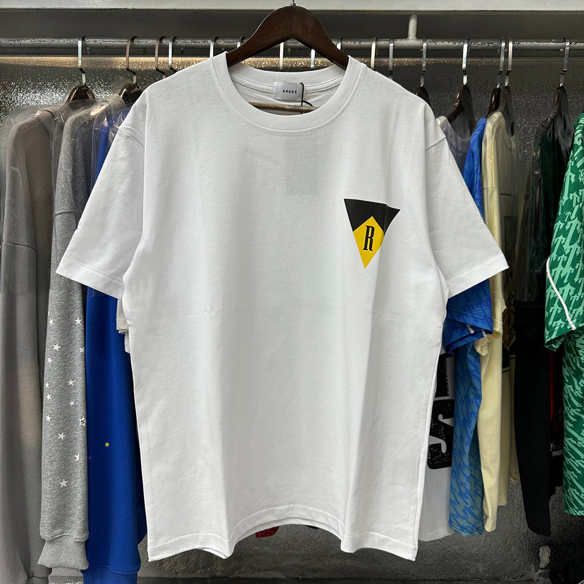 Rhude T-shirts Inverted Triangle Printing Cotton Casual Short Sleeve Men and Women