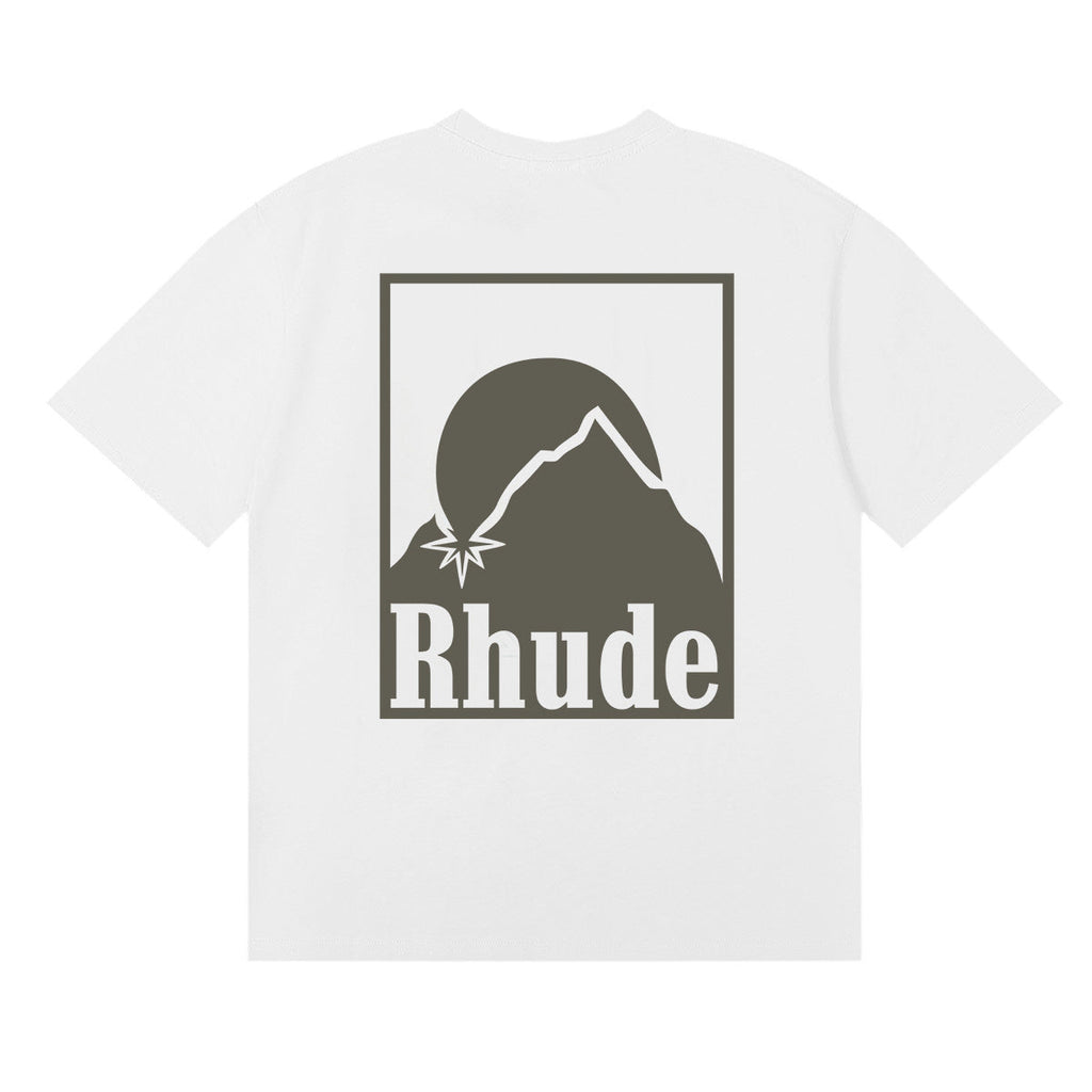 Rhude T-shirts Moon Badge Printing Cotton Casual Short Sleeve Men and Women