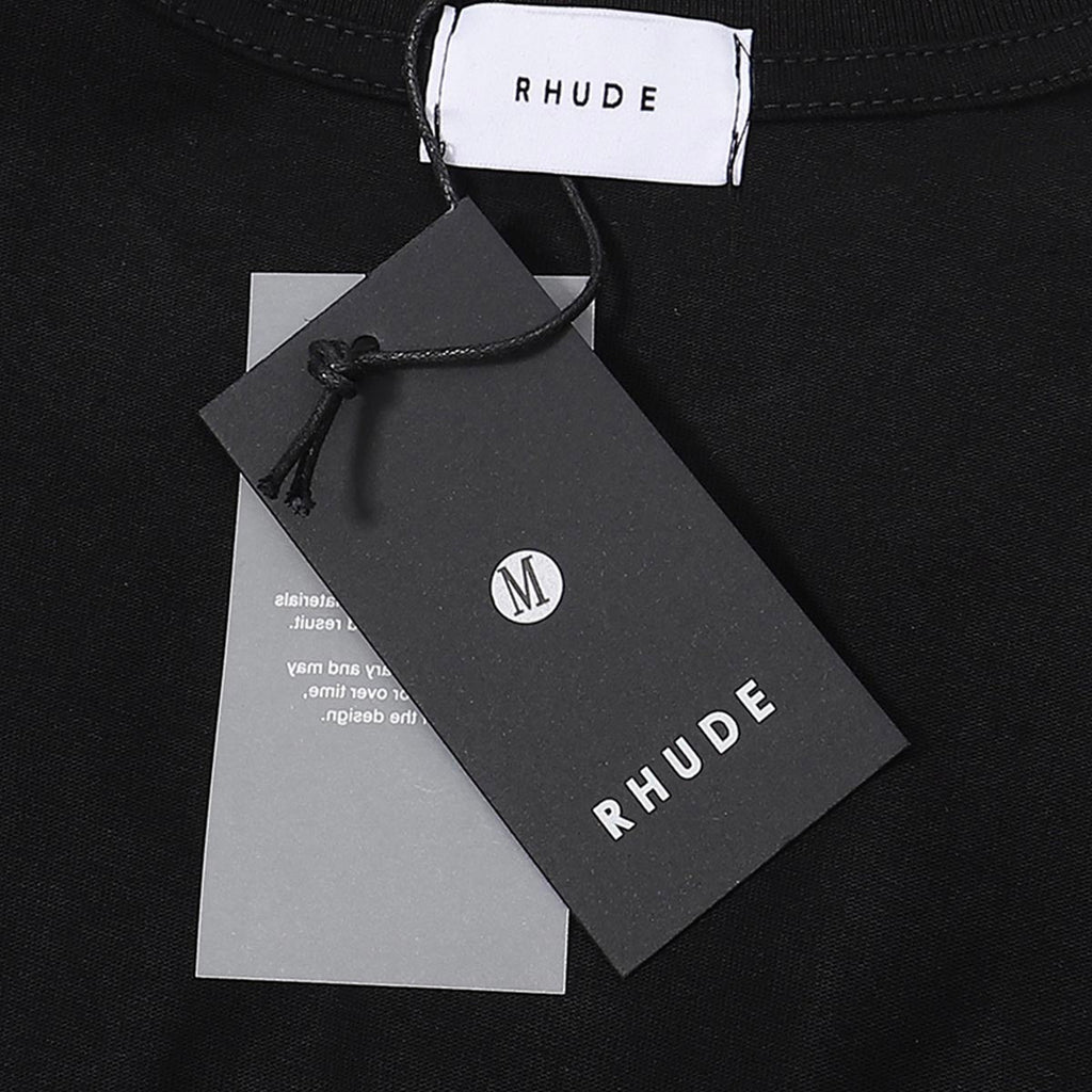 Rhude T-shirts Gothic Letter Badge Printing Cotton Casual Crew Neck Short Sleeve Men and Women