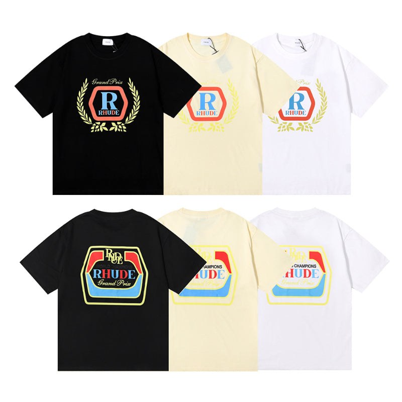 Rhude T-shirt Micro Label Wheat Ear Letter Print Short Sleeve T-shirt