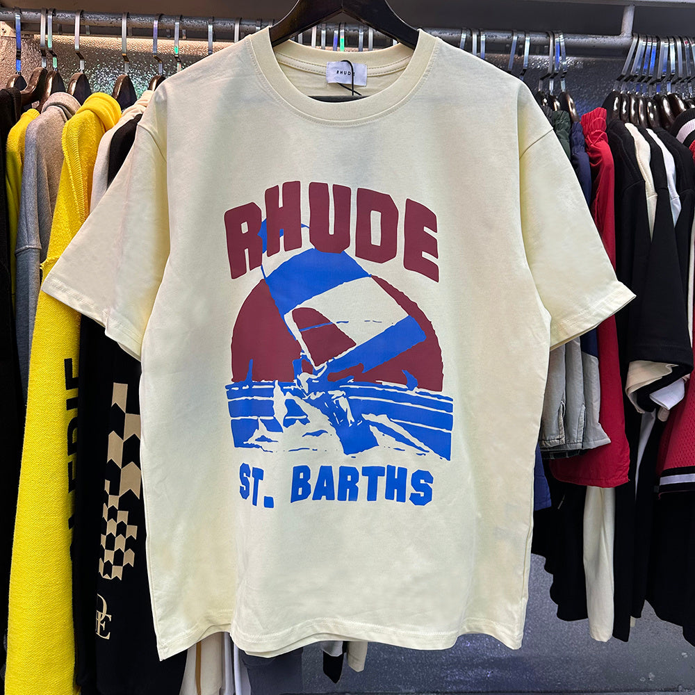 Rhude T-shirts Windsurfing Printed Cotton Casual Short Sleeves Men and Women
