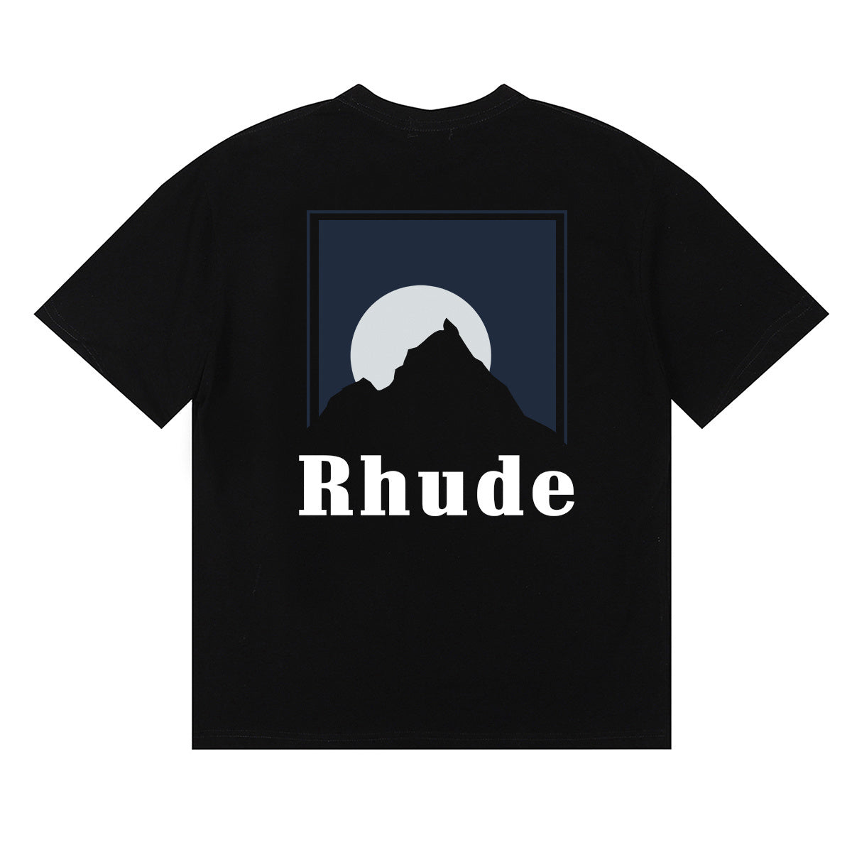 Rhude T-shirts Moonlight Blue Printed Cotton Casual Short Sleeve Men and Women