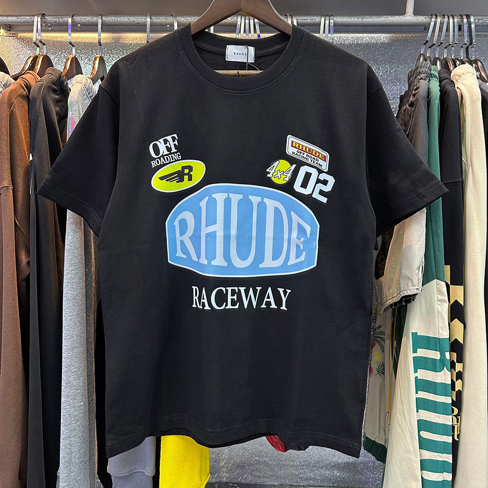 Rhude T-shirts Raceway Printing Cotton Casual Crew Neck Short Sleeve Men and Women