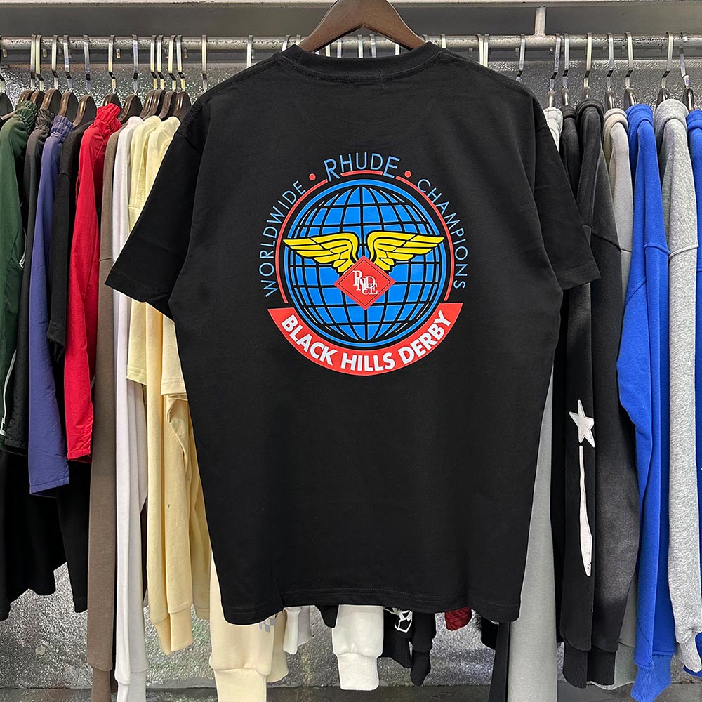 Rhude T-shirts World Map Printed Cotton Casual Short Sleeves Men and Women