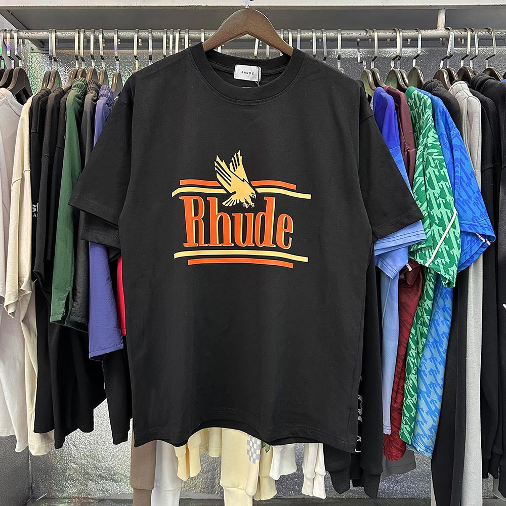 Rhude T-shirts Eagle Rossa Printed Cotton Casual Short Sleeve Men and Women