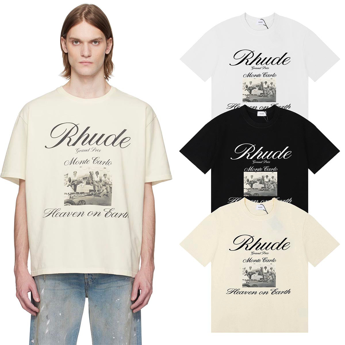 Rhude T-shirts Heave on Earth Printed Cotton Casual Short Sleeve Men and Women