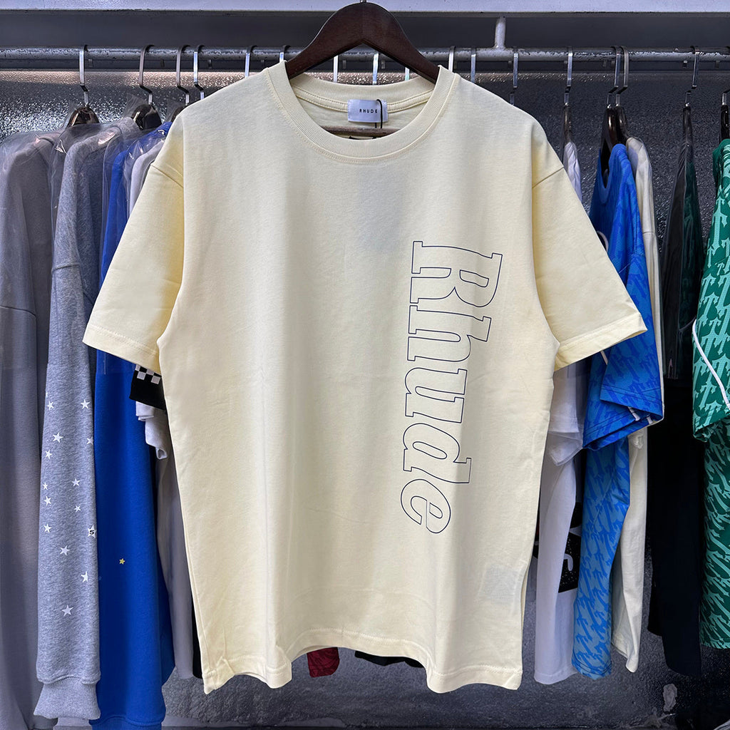 Rhude T-shirts Vertical Letter Printing Cotton Casual Short Sleeve Men and Women