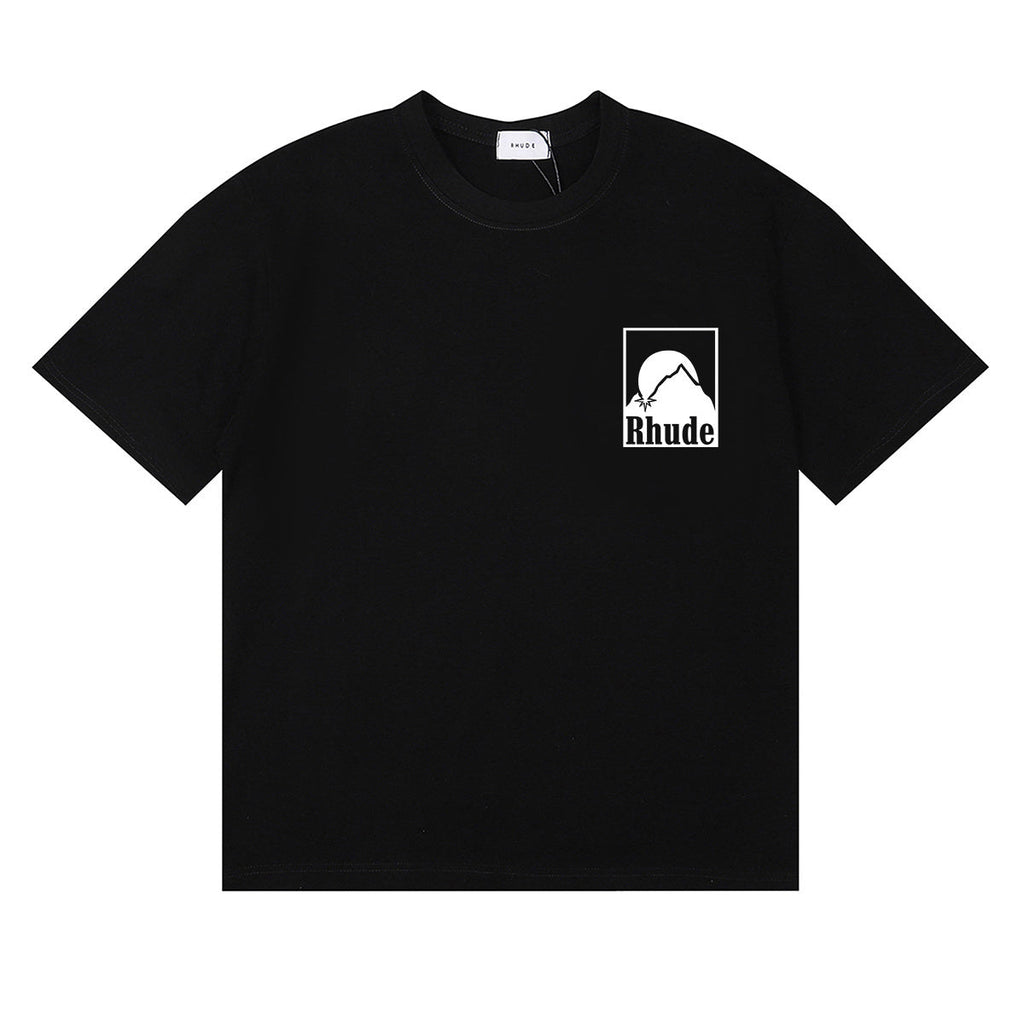 Rhude T-shirts Moon Badge Printing Cotton Casual Short Sleeve Men and Women