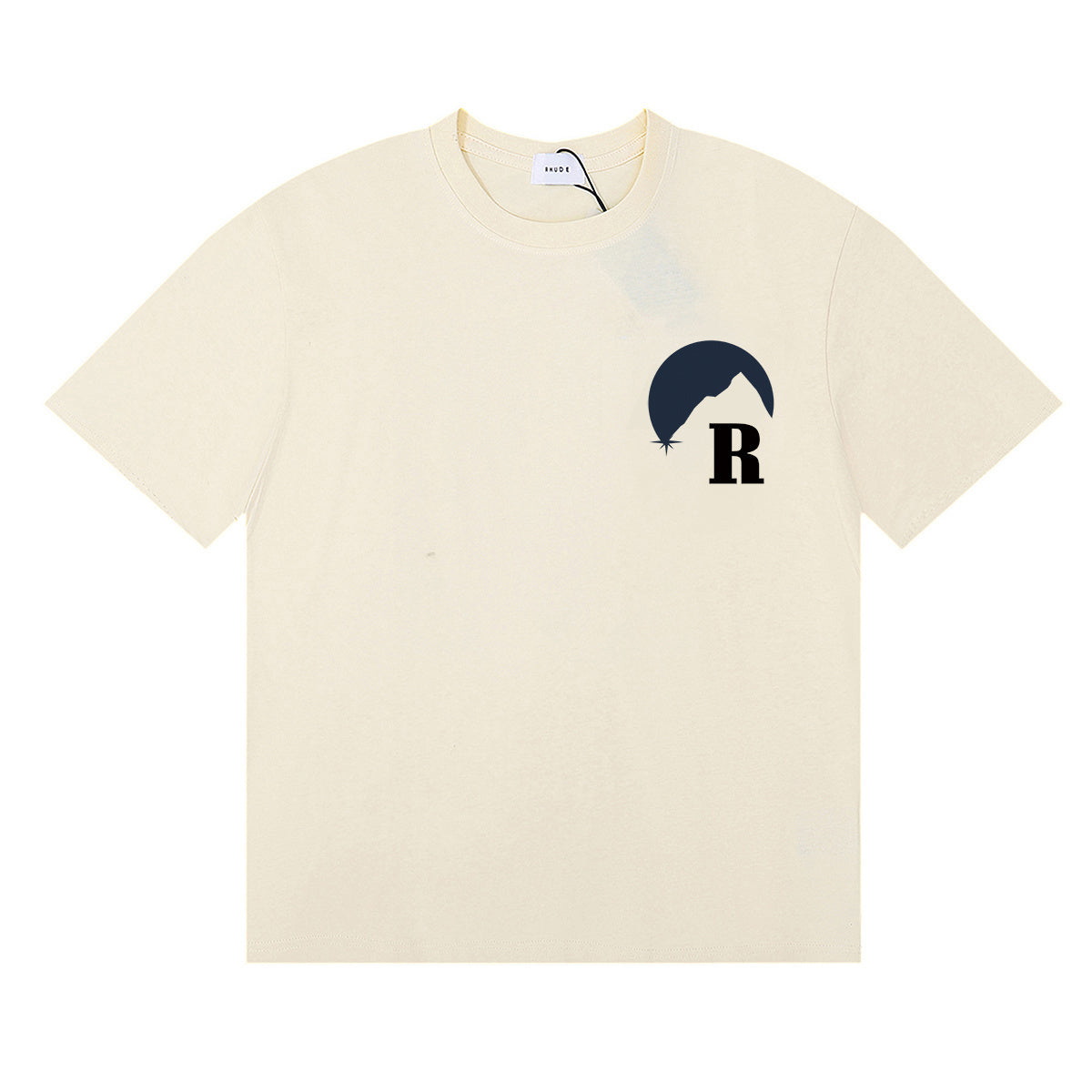 Rhude T-shirts Moonlight Blue Printed Cotton Casual Short Sleeve Men and Women
