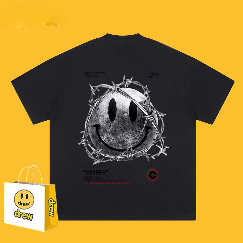 Drew T-shirts Short-Sleeved Clothes Hand-Shaped Brush Smiling Face