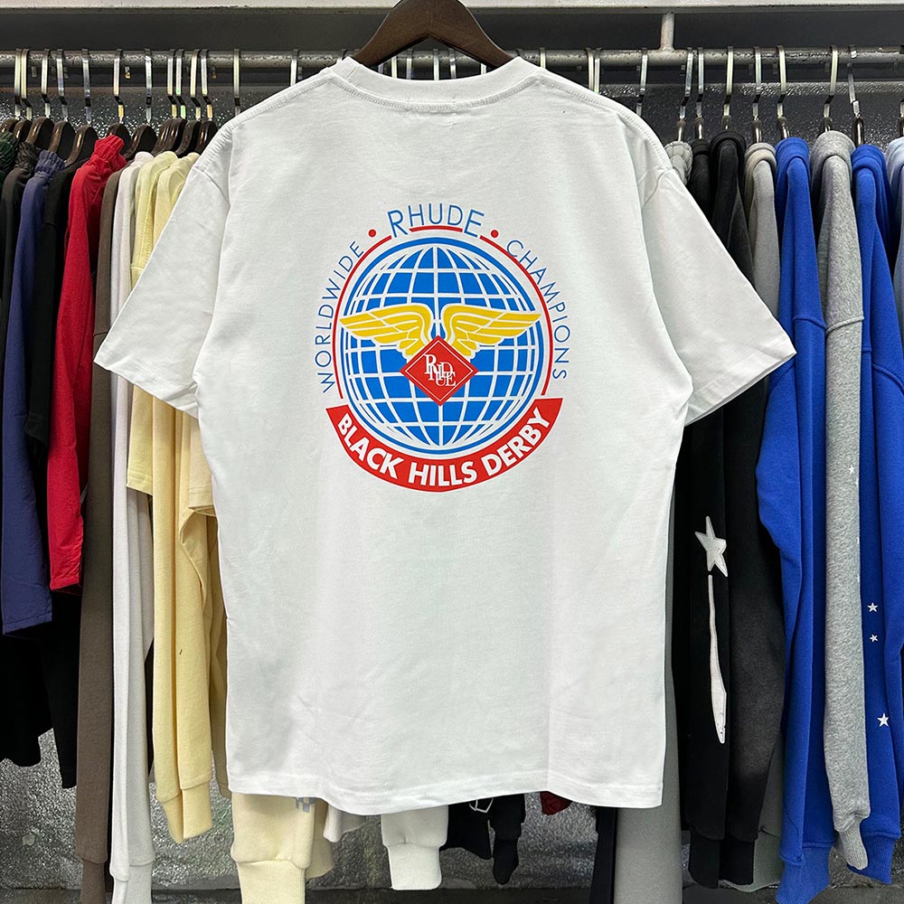 Rhude T-shirts World Map Printed Cotton Casual Short Sleeves Men and Women