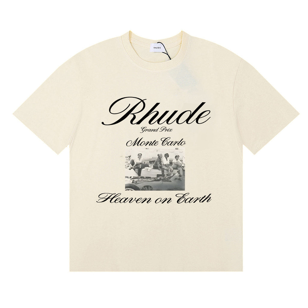 Rhude T-shirts Heave on Earth Printed Cotton Casual Short Sleeve Men and Women