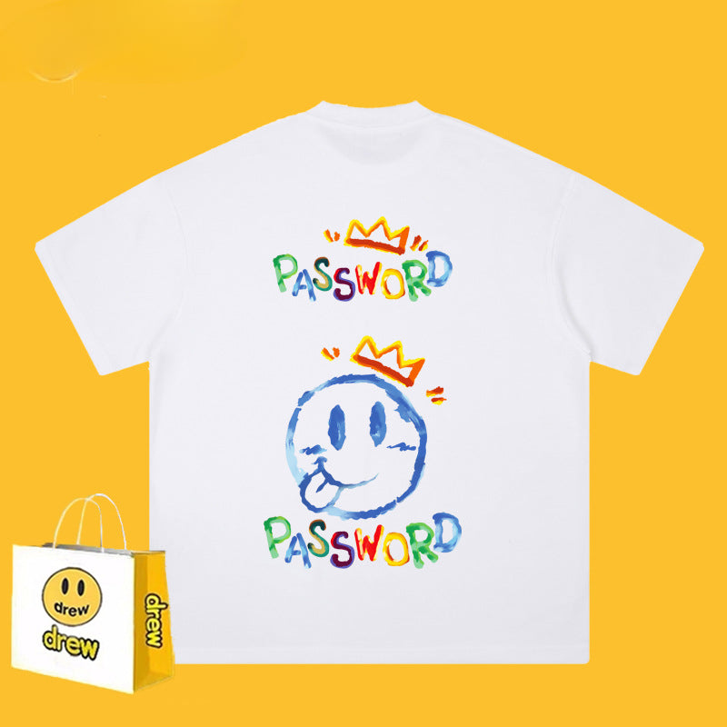 Drew T-shirts Short Sleeve T-shirt Smiley Face Letter Print