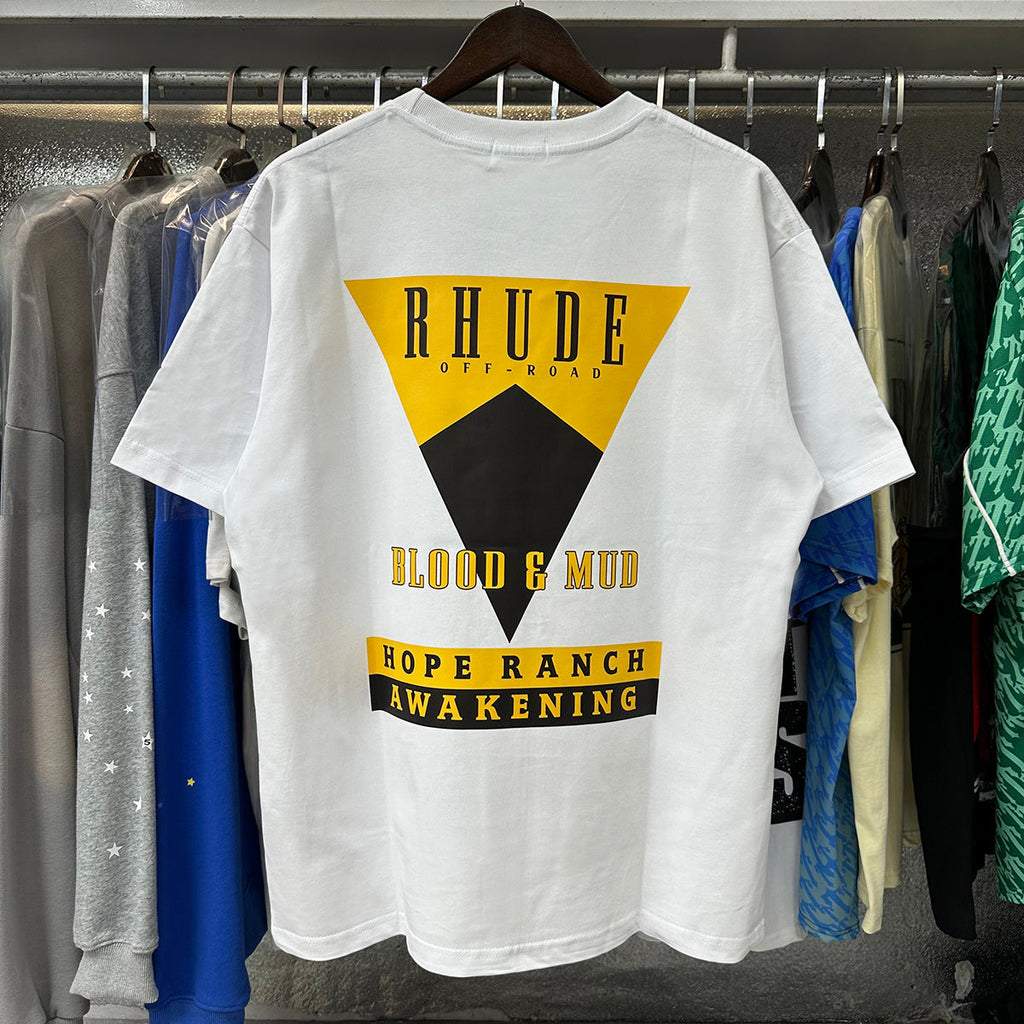 Rhude T-shirts Inverted Triangle Printing Cotton Casual Short Sleeve Men and Women
