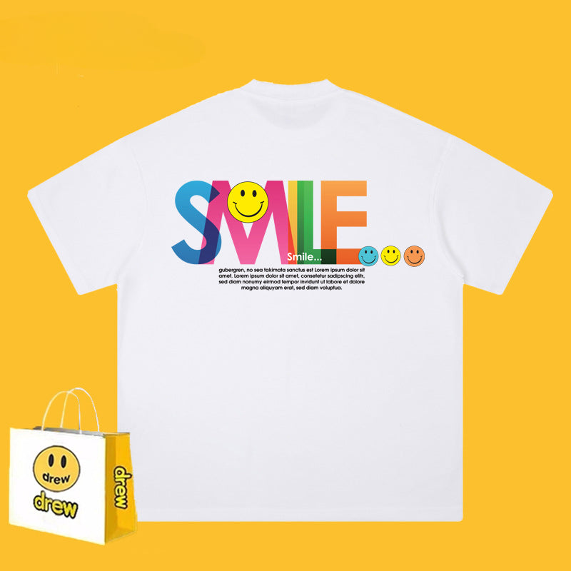 Drew T-shirts Smiley Face Letter Print Short-Sleeve