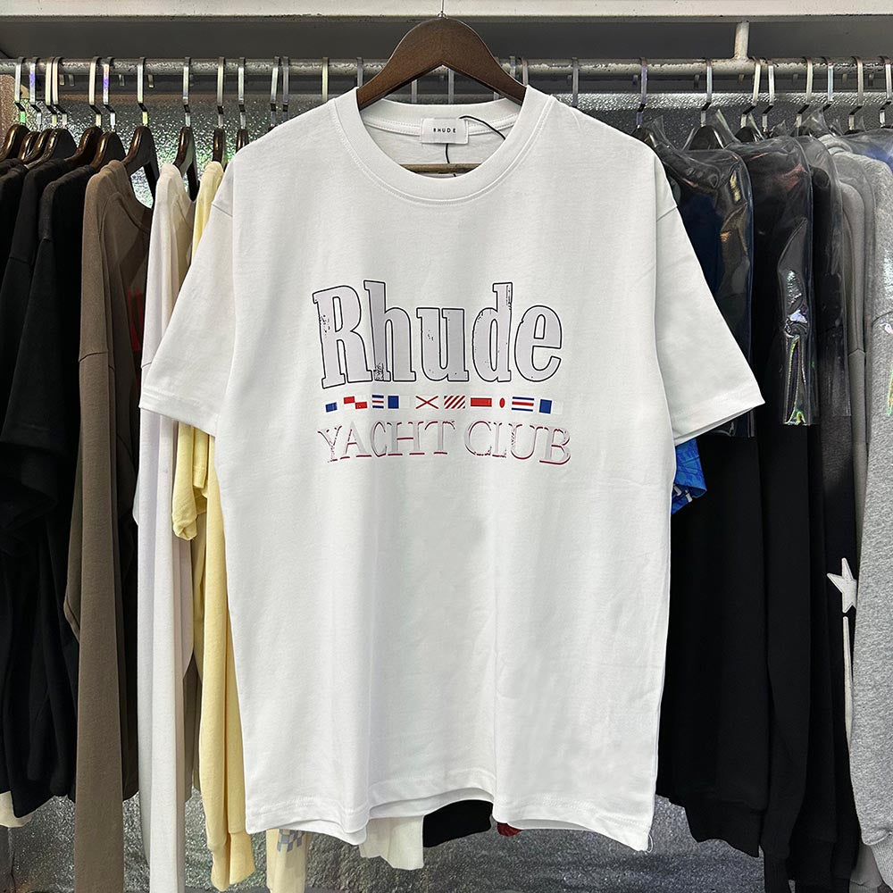 Rhude T-shirts Flag Printing Cotton Casual Short Sleeves Men and Women