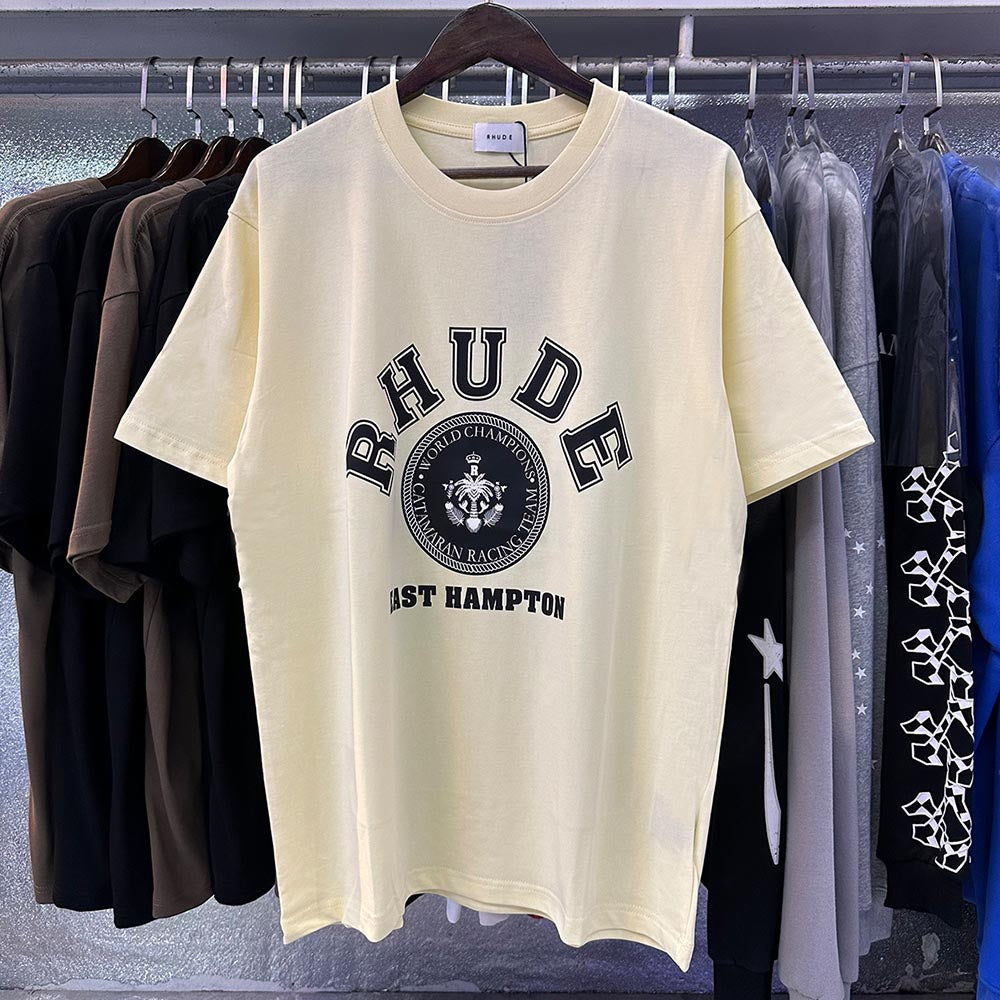 Rhude T-shirts Solid Color Pattern Printed Cotton Casual Short Sleeve Men and Women