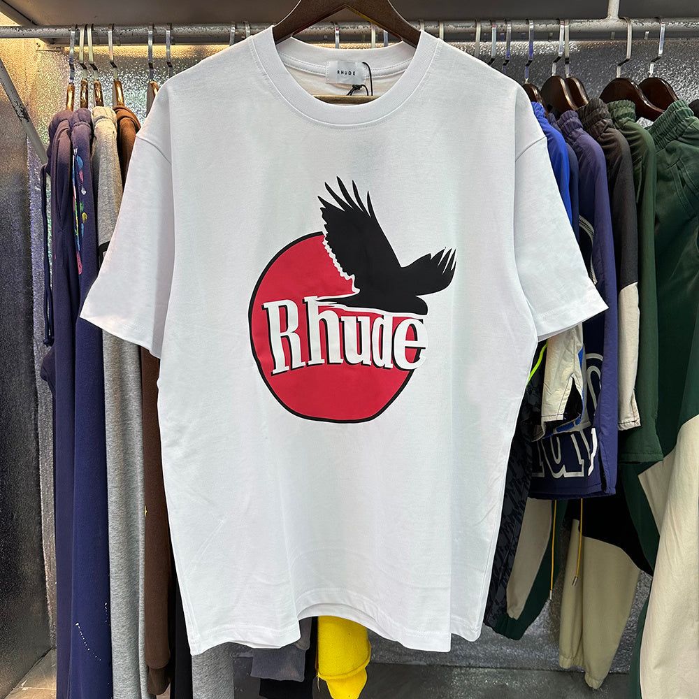 Rhude T-shirts Black Peace Dove Print Cotton Casual Short Sleeve Men and Women