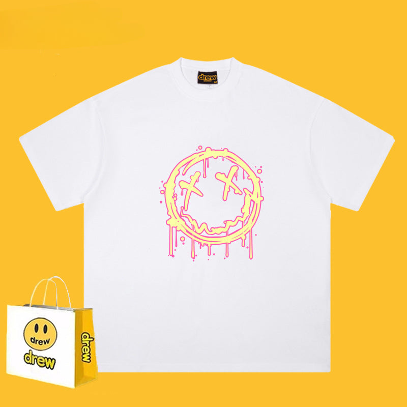 Drew T-shirts Flame Smiley Face Short Sleeve Print