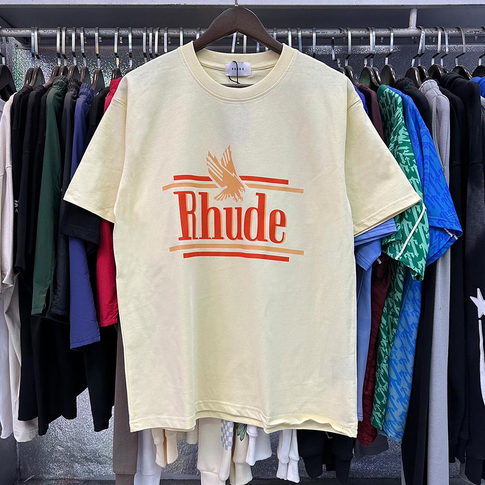 Rhude T-shirts Eagle Rossa Printed Cotton Casual Short Sleeve Men and Women