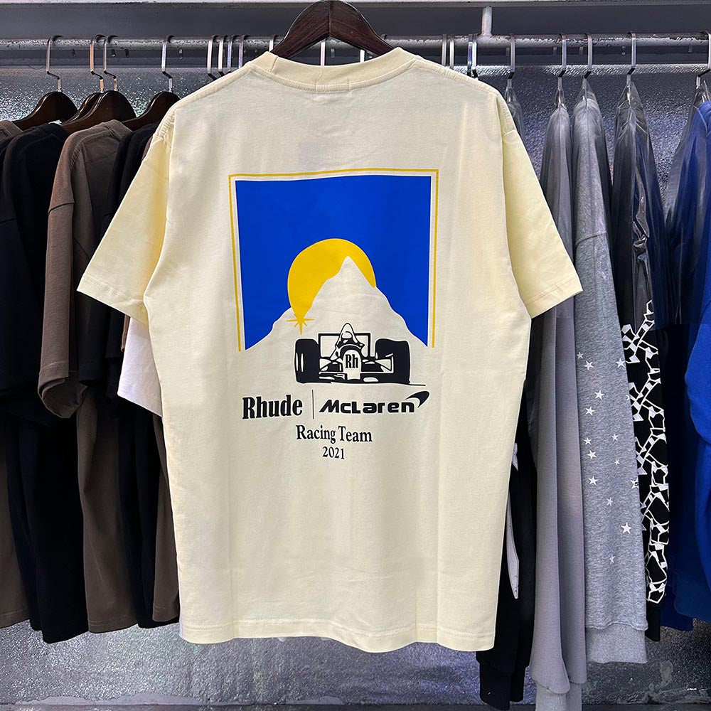 Rhude T-shirts Racing Printed Cotton Casual Short Sleeves Men and Women