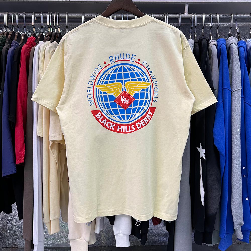 Rhude T-shirts World Map Printed Cotton Casual Short Sleeves Men and Women