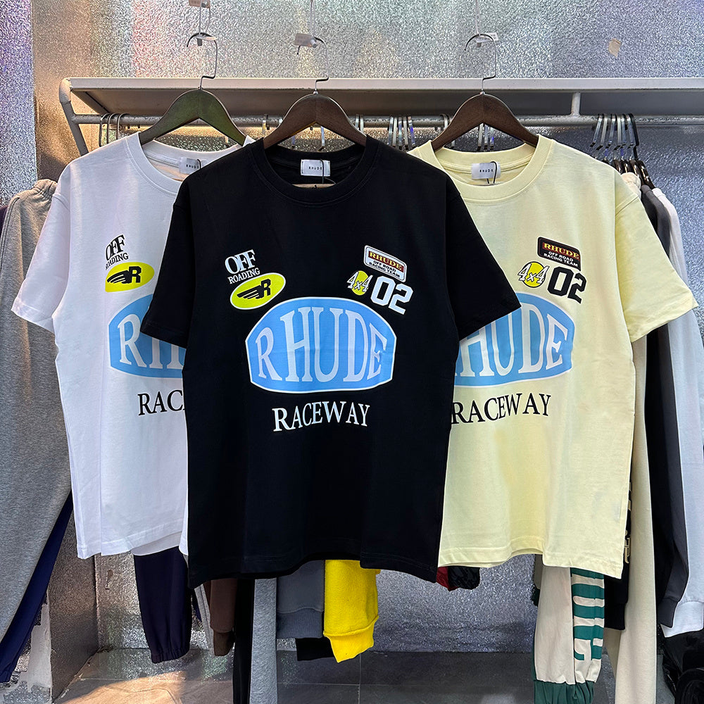 Rhude T-shirts Raceway Printing Cotton Casual Crew Neck Short Sleeve Men and Women