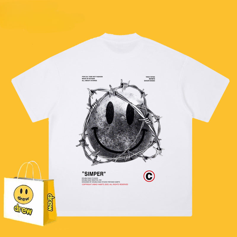 Drew T-shirts Short-Sleeved Clothes Hand-Shaped Brush Smiling Face