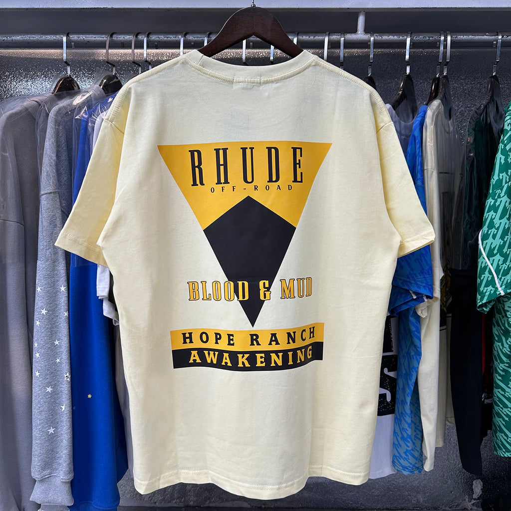 Rhude T-shirts Inverted Triangle Printing Cotton Casual Short Sleeve Men and Women