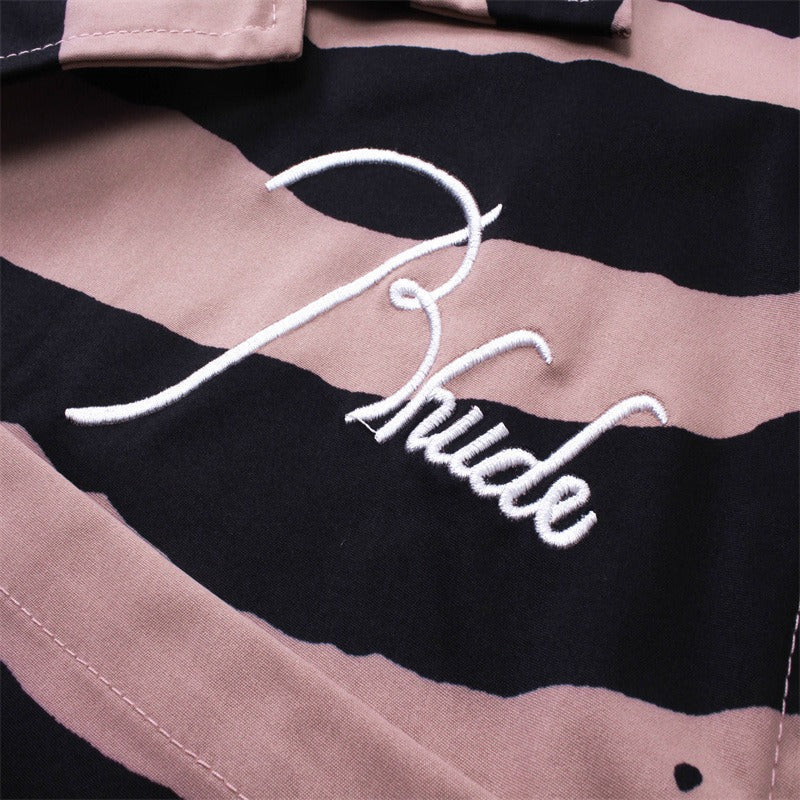 Rhude T-shirt Zebra Letter Embroidery Casual Short Sleeve Shirt, Shorts