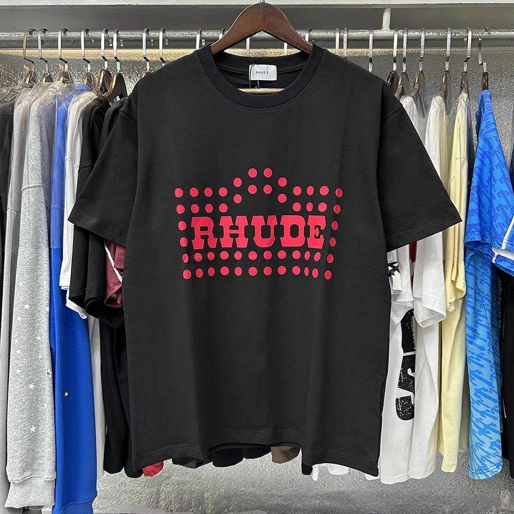 Rhude T-shirts Red Polka Dot Printed Cotton Casual Short Sleeve Men and Women