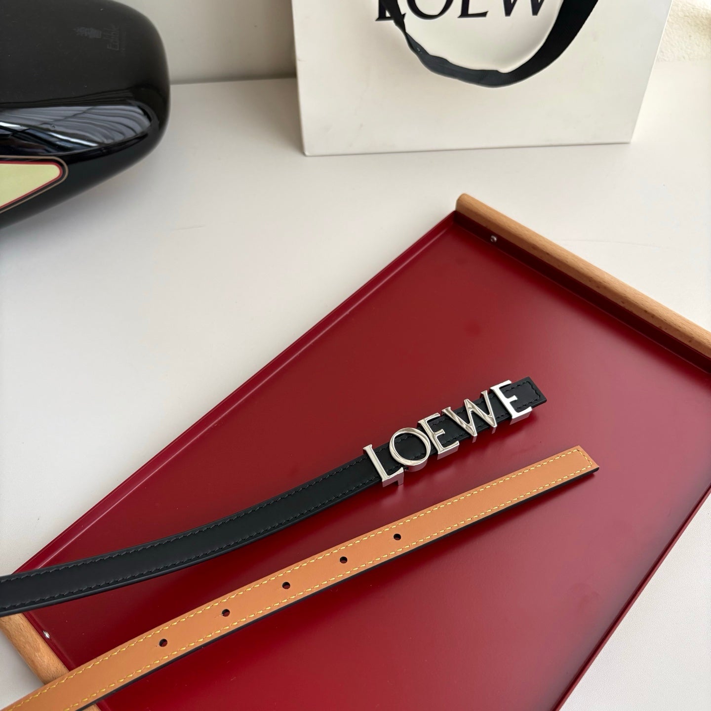 Loewe Women’s Leather Belt Anagram Buckle Classic Dress Waist Belt for Jeans Trousers Coat Casual Formal