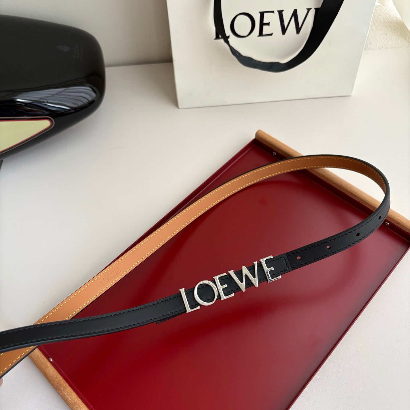 Loewe Women’s Leather Belt Anagram Buckle Classic Dress Waist Belt for Jeans Trousers Coat Casual Formal