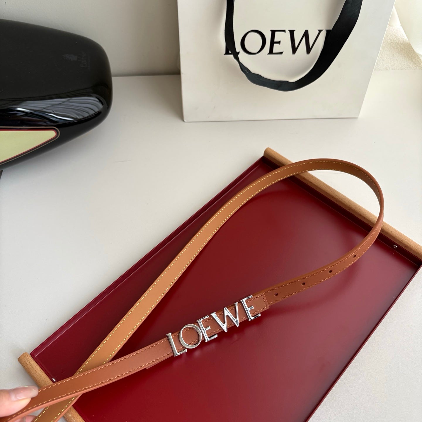 Loewe Women’s Leather Belt Anagram Buckle Classic Dress Waist Belt for Jeans Trousers Coat Casual Formal