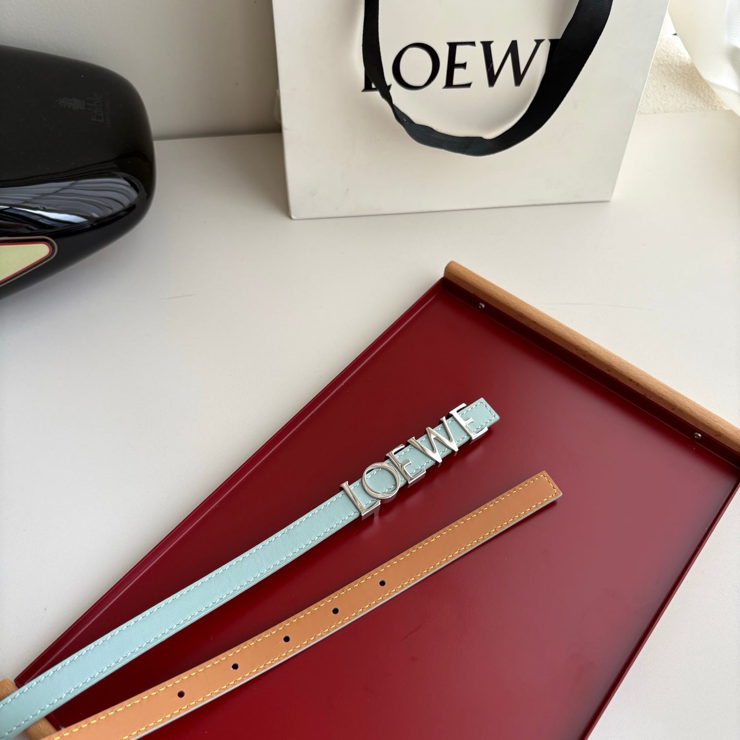 Loewe Women’s Leather Belt Anagram Buckle Classic Dress Waist Belt for Jeans Trousers Coat Casual Formal
