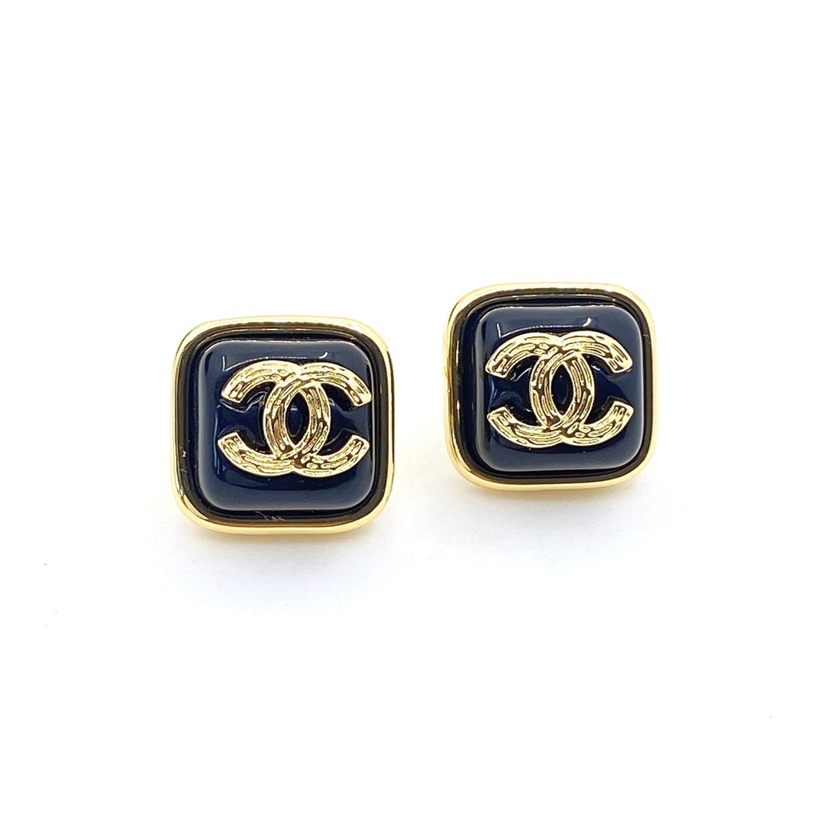Chanel Square Resin 18K Gold Earrings