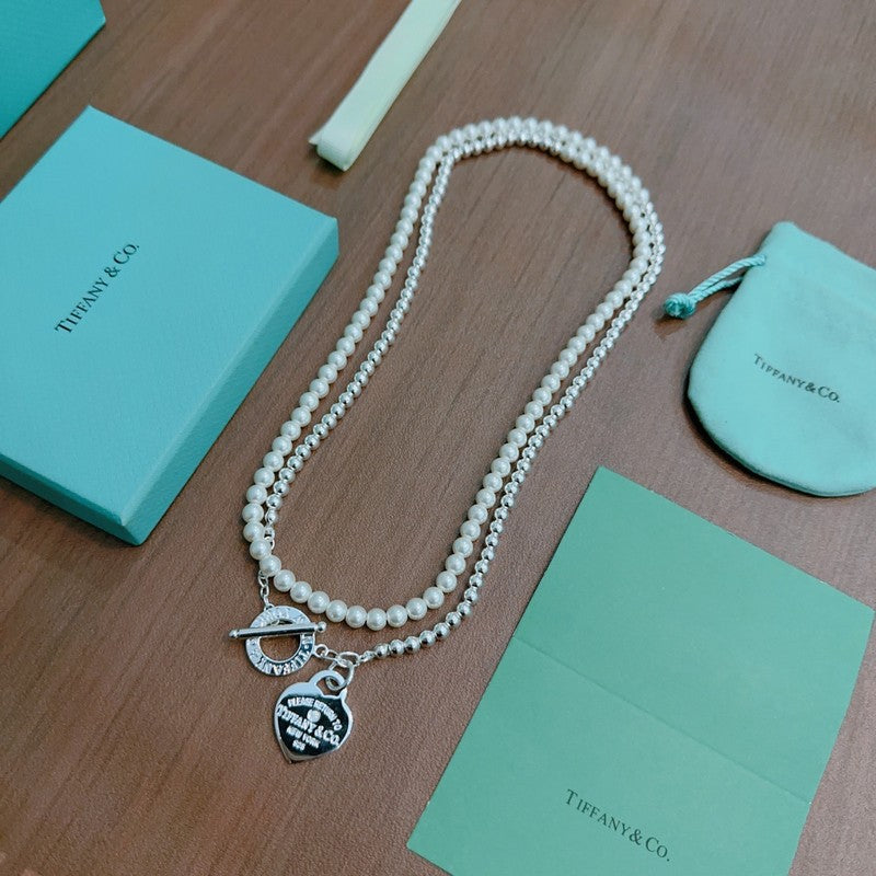 Tiffany Return to Heart Tag Chain Pearl Link 18K Gold Necklace