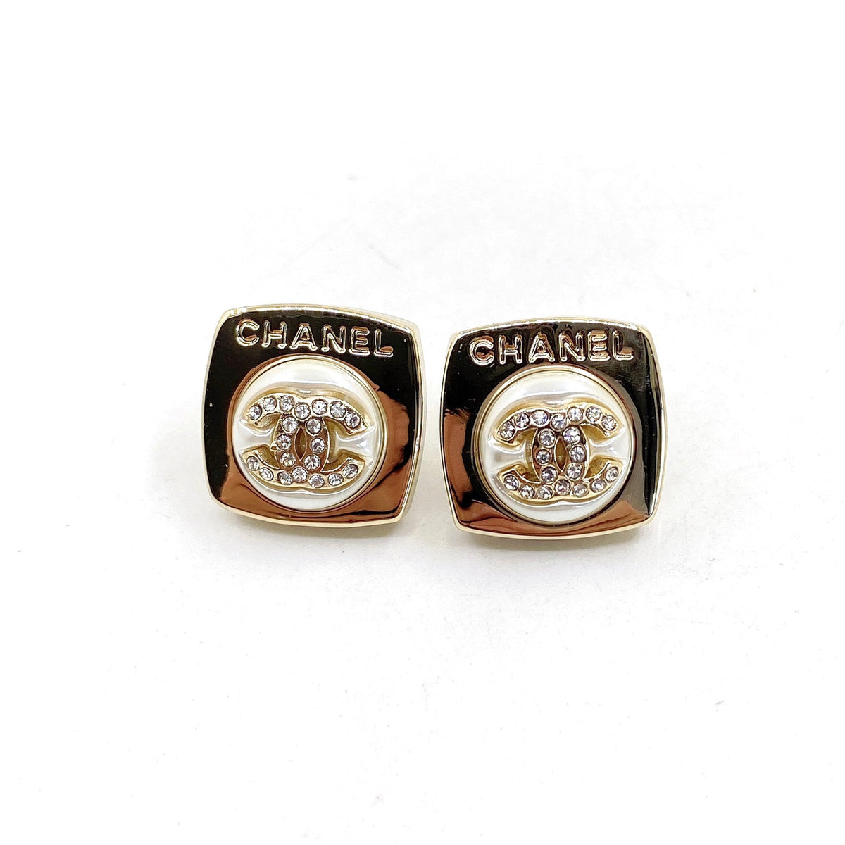 Chanel Diamond Square 18K Gold Earrings